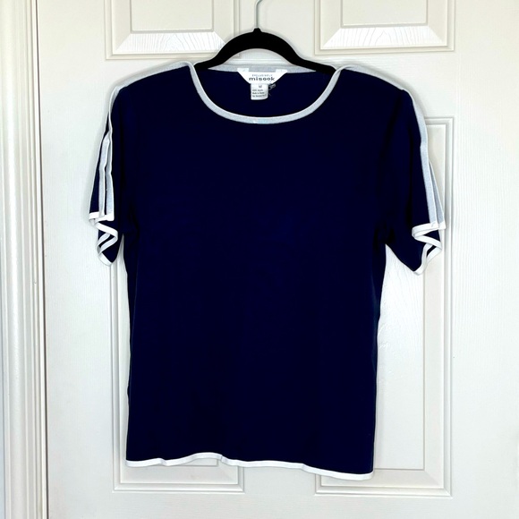 Misook Tops - Misook Navy Blue White Trim Short Sleeve Knit Blouse Top | M